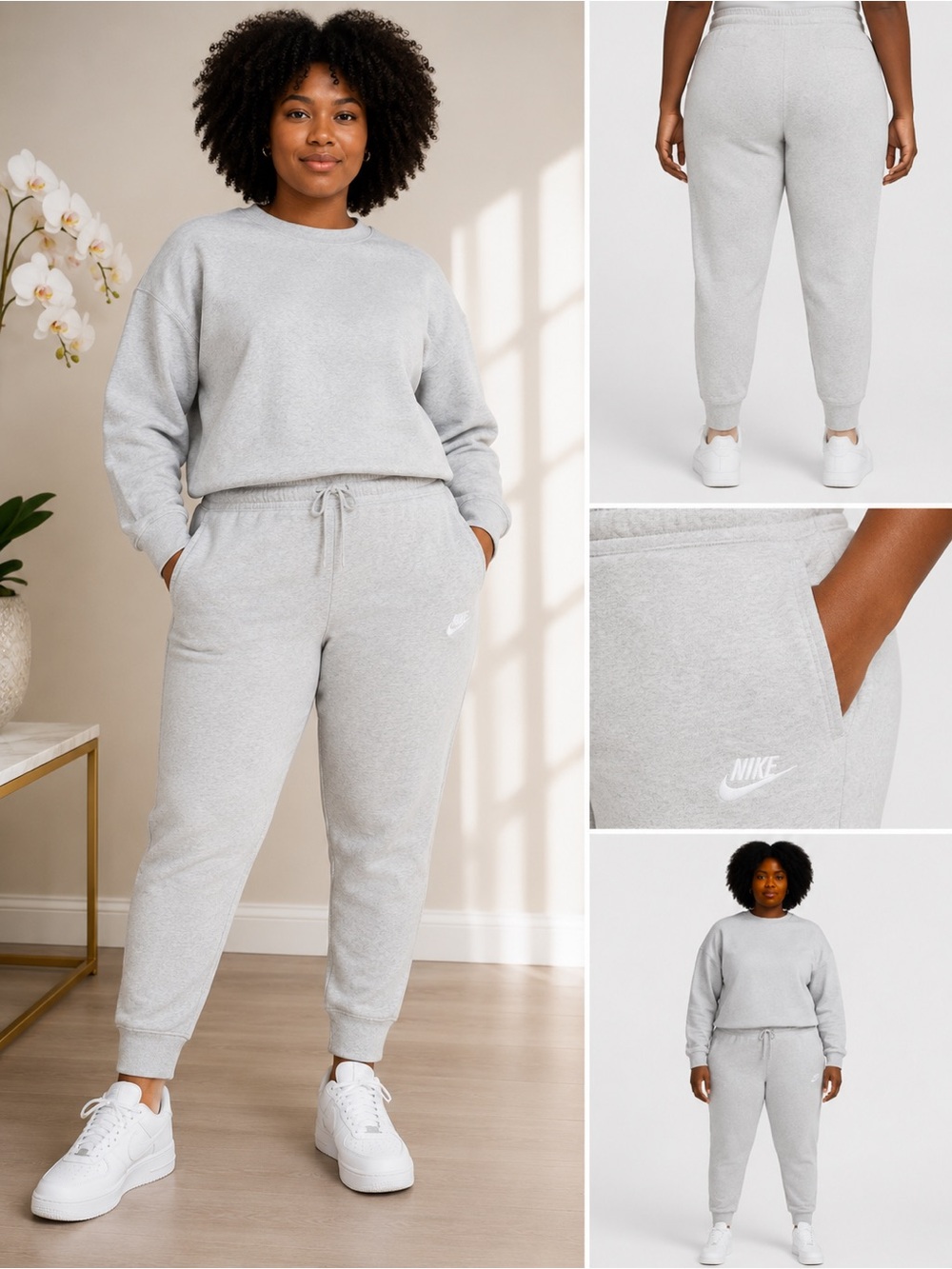 Nike Womens Club Fleece Mid-Rise Jogger Pants Heather Grey 1X NEW